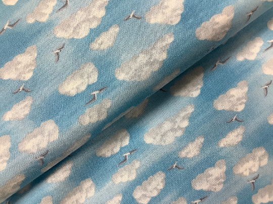 Makower Beside the Sea Clouds Birds Landscapes 2344 Fabric 100% Quilting Cotton