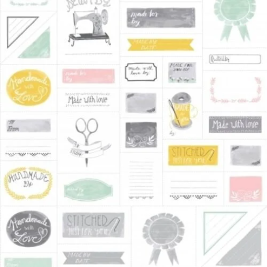 Rae Ritchie for Dear Stella Made with Love Label Panel 100% Cotton Quilting Patchwork Craft Homemade Labels