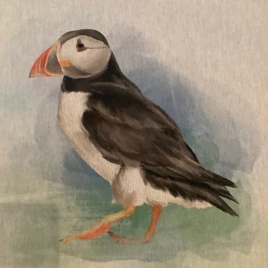Puffin Cushion Panel on Oatmeal Linen Style Hardwearing Fabric