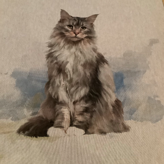 Cat Cushion Panel on Oatmeal Linen Style Hardwearing Fabric