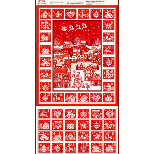 Makower Scandi Town Advent Calendar Panel Multi Coloured 100% Cotton Christmas Child 2463 Children Adult Teenager