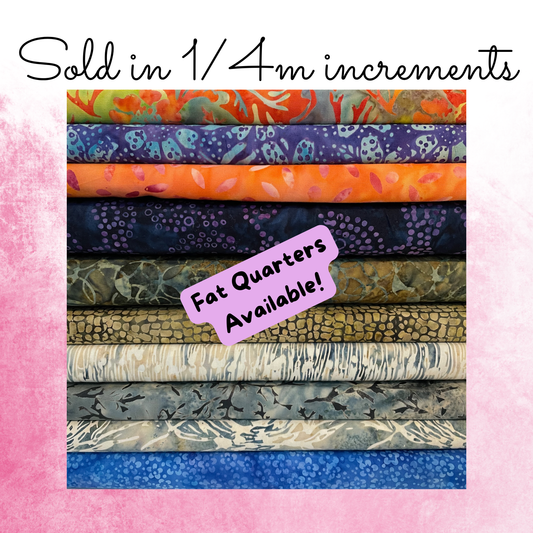 Island Batiks from Bali 100% Cotton Batik Fabric | Authentic Indonesian Hand-Dyed Cotton for Quilting, Patchwork & Sewing | 10 Colours Set 1