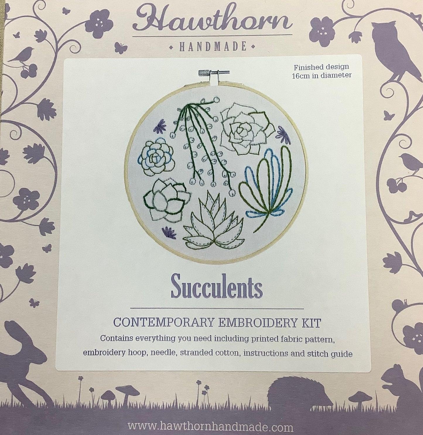 Hawthorn Handmade Hedgehog, Ancient Oak, Penguin, Rose Garden, Succulents & Spring Posy Embroidery Kit