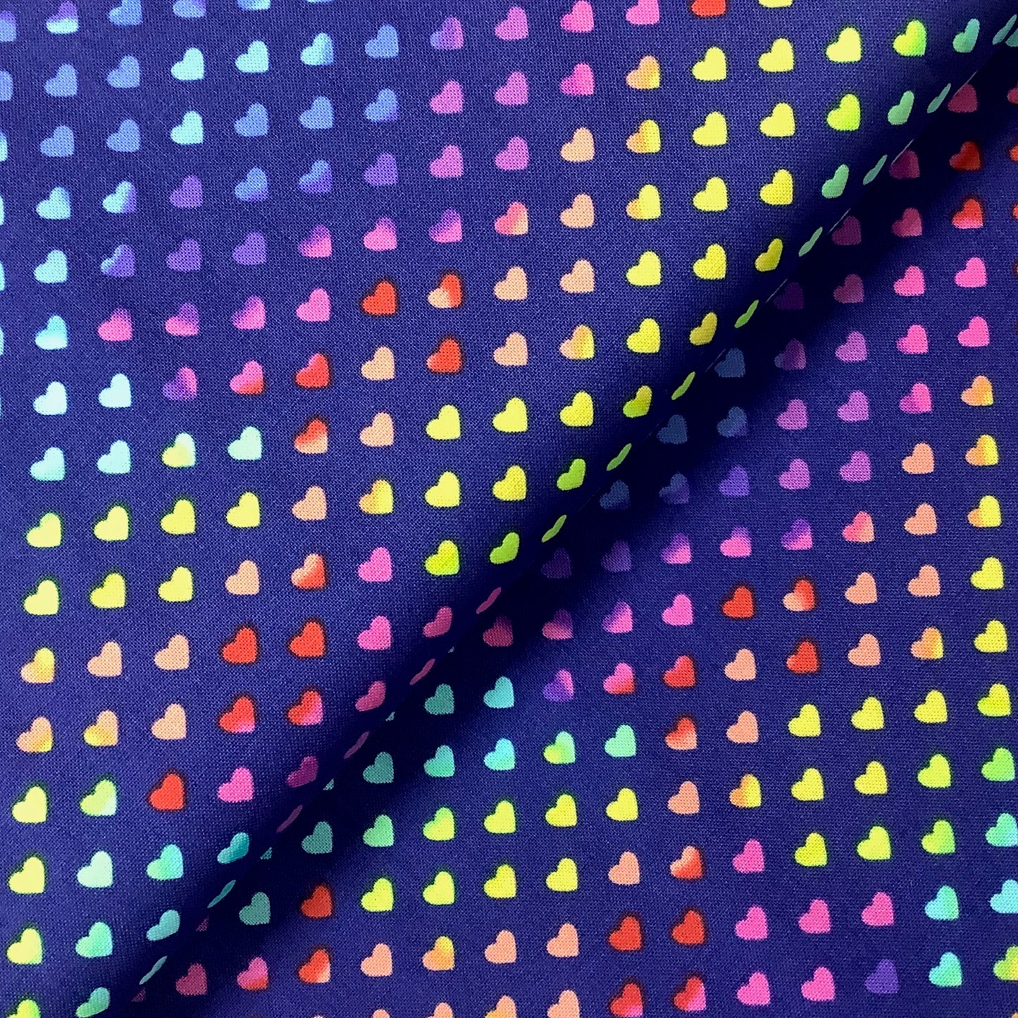 Andover Heart Blue with Multicolour Hearts 100% Premium Cotton Fabric 9793