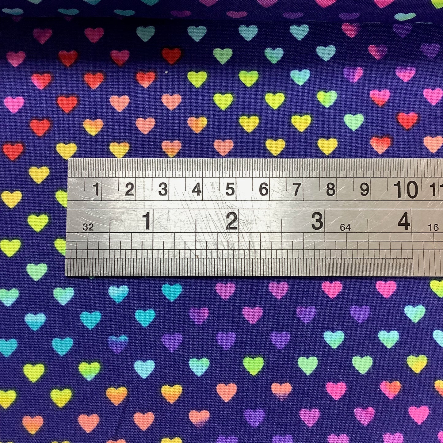 Andover Heart Blue with Multicolour Hearts 100% Premium Cotton Fabric 9793