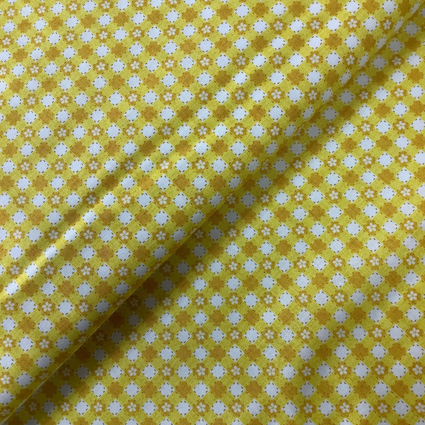 REDUCED Makower Summer Days Yellow, Turquoise, Lilac or Pink Gingham Floral Check 2553 Y 100% Premium Cotton Fabric