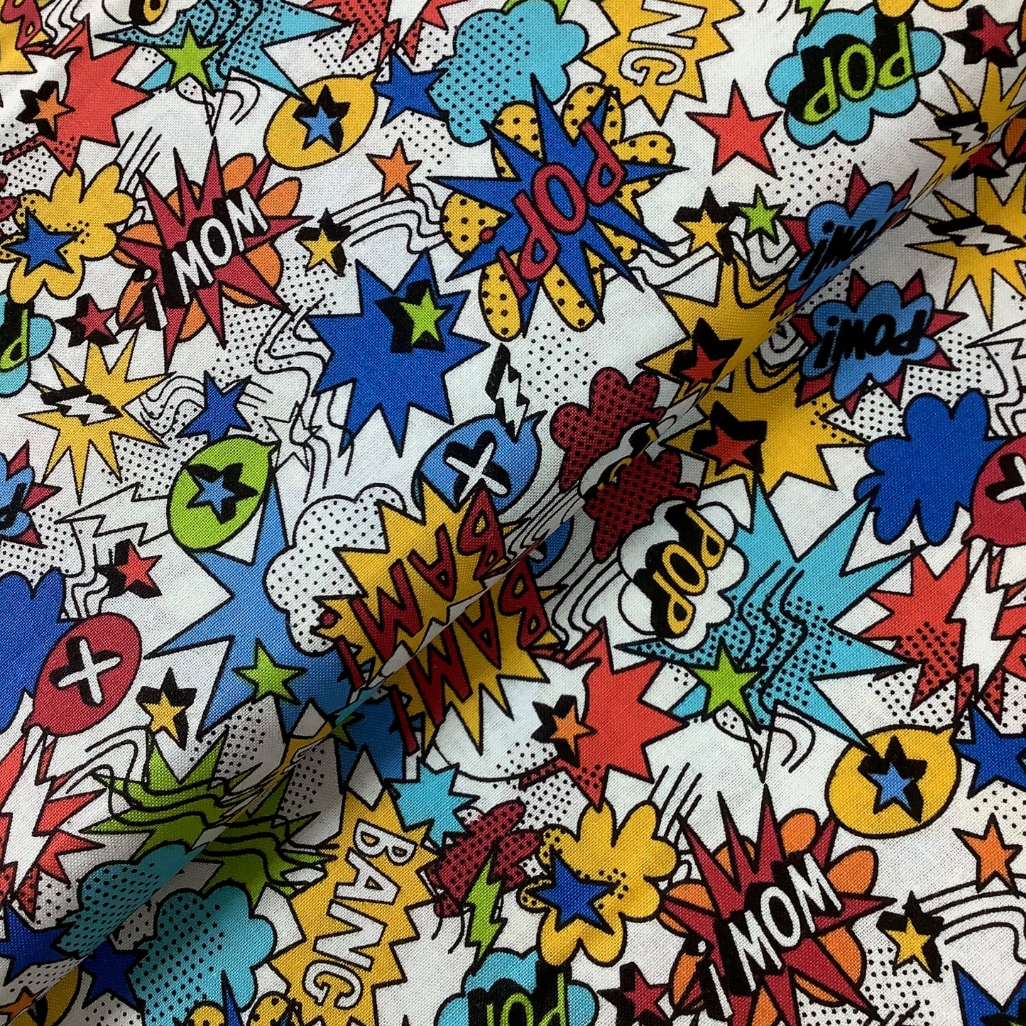 REDUCED Makower Monster Mash Pow Children Blue or White Background 2555 100% Premium Cotton Fabric