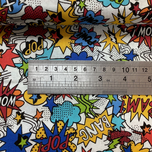 Makower Monster Mash Pow Children White Background 2555 100% Premium Cotton Fabric