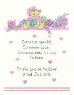 Heritage Crafts Sue Hill Baby Girl Cross Stitch Kit