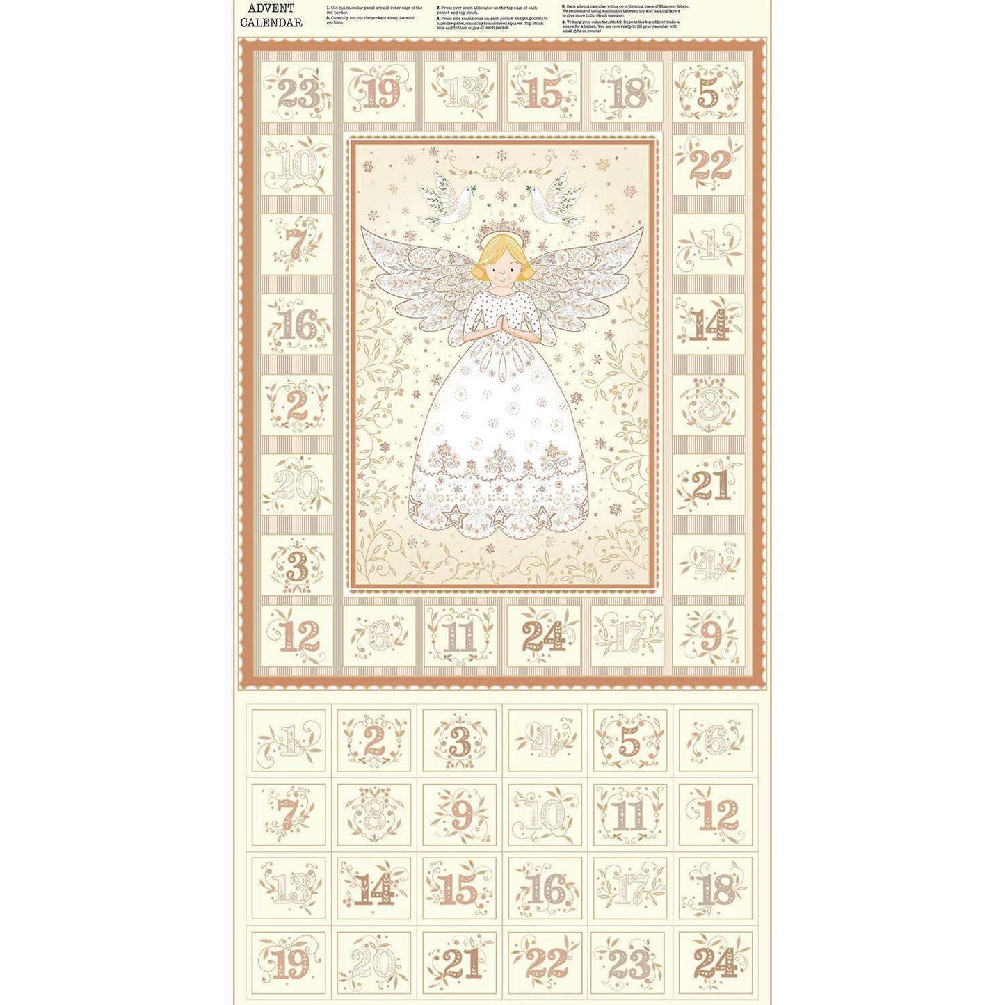 Makower Metallic Herald Angels Advent Calendar Panel & Coordinating Fabric Cream or Red 041 Adults Teenager Children