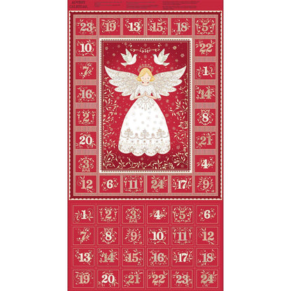 Makower Metallic Herald Angels Advent Calendar Panel & Coordinating Fabric Cream or Red 041 Adults Teenager Children