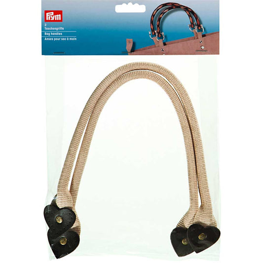 Prym Clara Bag Handles Beige Fabric Handles with Heart End Pieces, 50cm | Pack of 2
