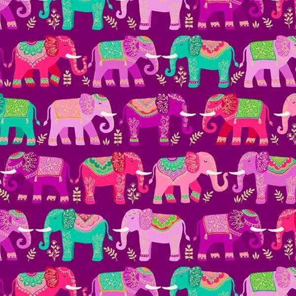 NEW MAKOWER Jaipur Elephants Purple 2562/L 100% Premium Cotton Fabric Patchwork