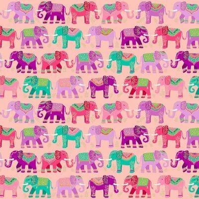 Makower Jaipur Elephants Pink 2562/P 100% Premium Cotton Fabric Patchwork