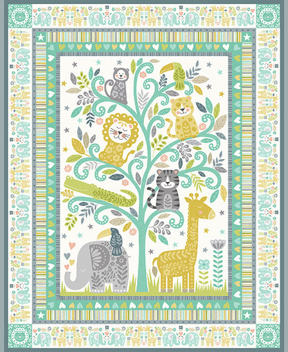 Makower Baby Safari Fabric Panel 2 Different Colours Available Turquoise and Peach 100% Cotton 90cm