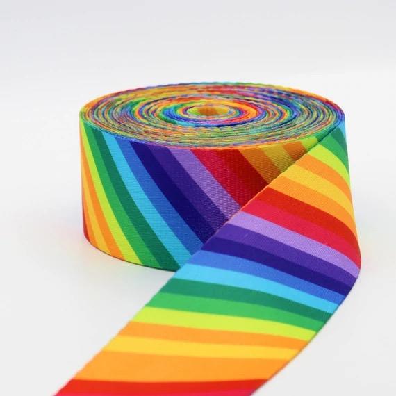 Shiny Printed Rainbow Webbing 38mm 2 Different Styles available