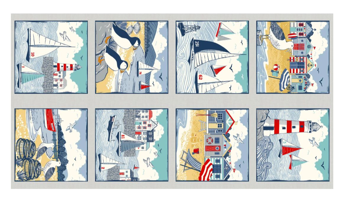 Makower Sail Away Seaside Quilting 8 Designs and 3 Panels 100% Premium Cotton Fabric