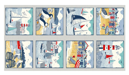 Makower Sail Away Seaside Quilting 8 Designs and 3 Panels 100% Premium Cotton Fabric