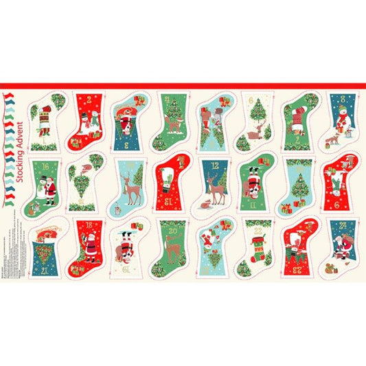 Makower Merry Christmas Mini Stocking Advent Calendar Panel 2487 Adults Teenager Children Child