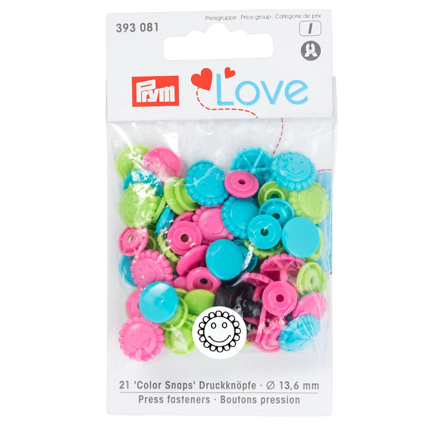 Prym Love Colour Snap Fastener Heart Star Flower Faces 12.4mm Assorted Colours