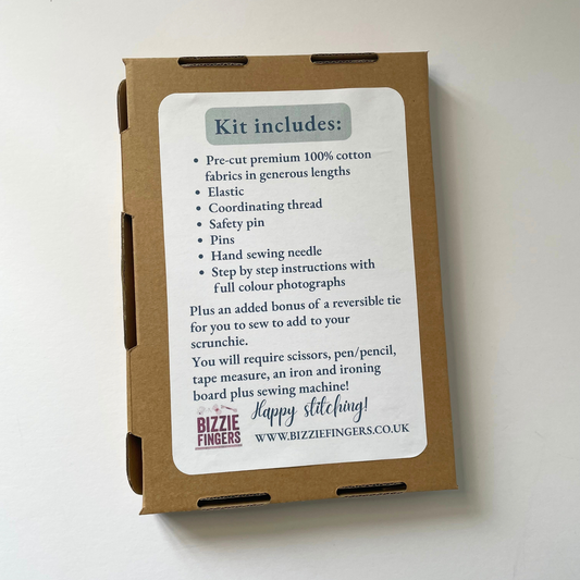 Sew Your Own Scrunchies Kit | 6 Different Kits | Beginner Sewing Kit | Premium Cotton Fabric | Full Instructions Included
