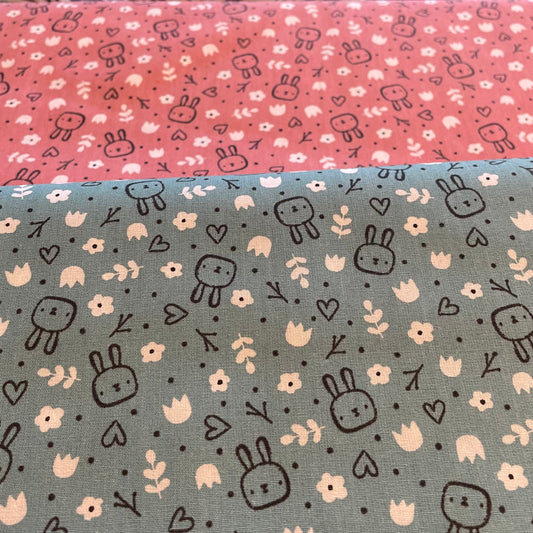 Sweet Bunny 100% Cotton Fabric Pink  Blue Designed by Poppy Sewing Craft Nursery Children