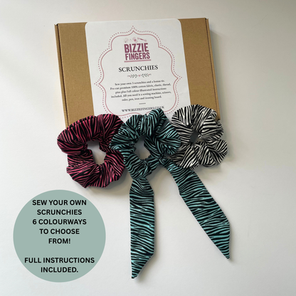Sew Your Own Scrunchies Kit | 6 Different Kits | Beginner Sewing Kit | Premium Cotton Fabric | Full Instructions Included