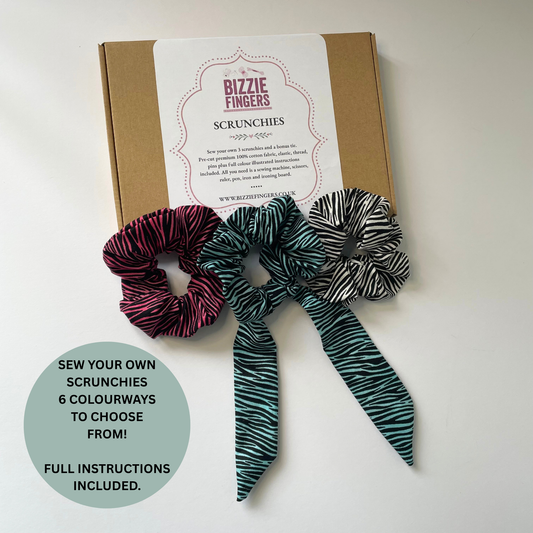 Sew Your Own Scrunchies Kit | 6 Different Kits | Beginner Sewing Kit | Premium Cotton Fabric | Full Instructions Included