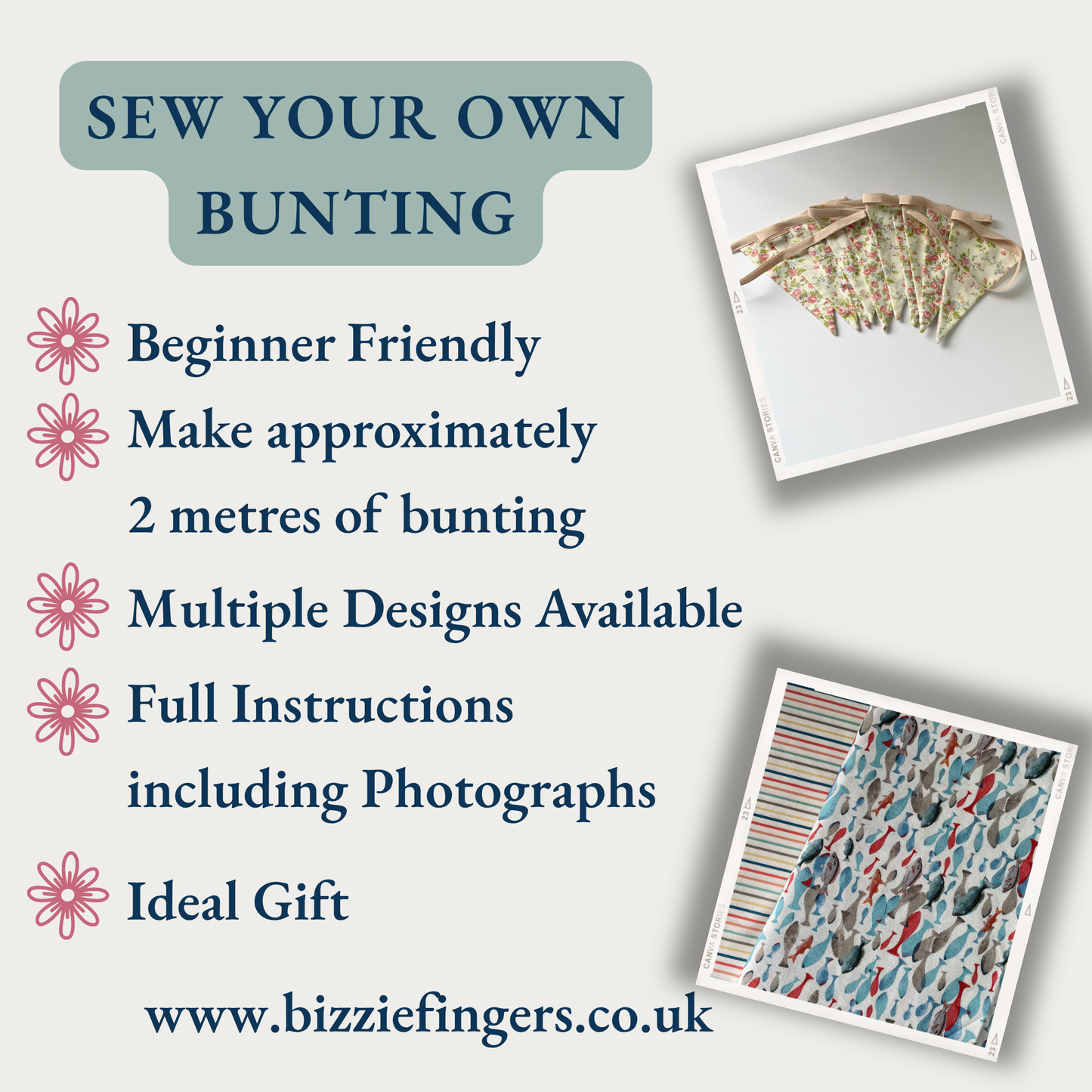 Sew Your Own Bunting | 6 Different Kits | Beginner Sewing Kit | Premium Cotton Fabric | Full Instructions Included