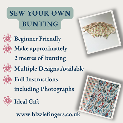 Sew Your Own Bunting | 6 Different Kits | Beginner Sewing Kit | Premium Cotton Fabric | Full Instructions Included