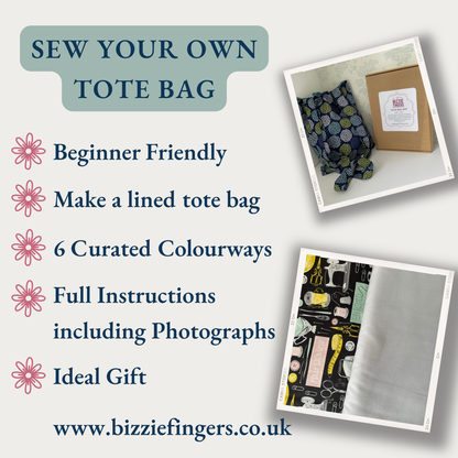 Sew Your Own Lined Tote Bag | 6 Different Kits | Beginner Sewing Kit | Premium Cotton Fabric | Full Instructions Included