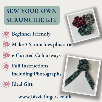 Sew Your Own Scrunchies Kit | 6 Different Kits | Beginner Sewing Kit | Premium Cotton Fabric | Full Instructions Included