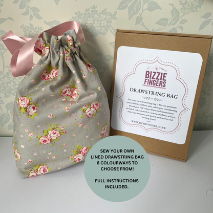 Sew Your Own Lined Drawstring Bag | 6 Different Kits | Beginner Sewing Kit | Premium Cotton Fabric | Full Instructions Included (Copy)