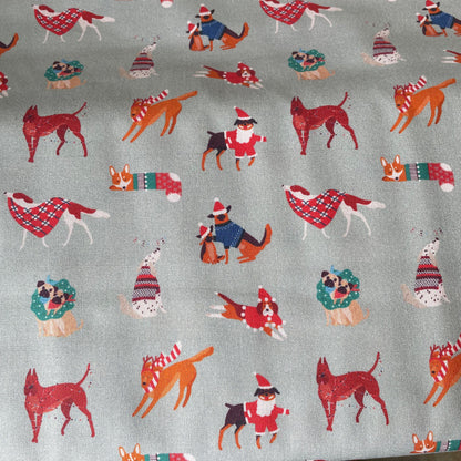 Crafty Fabrics Novelty Dogs on Red and Grey Christmas 100% Craft Cotton Fabric