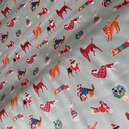 Crafty Fabrics Novelty Dogs on Red and Grey Christmas 100% Craft Cotton Fabric