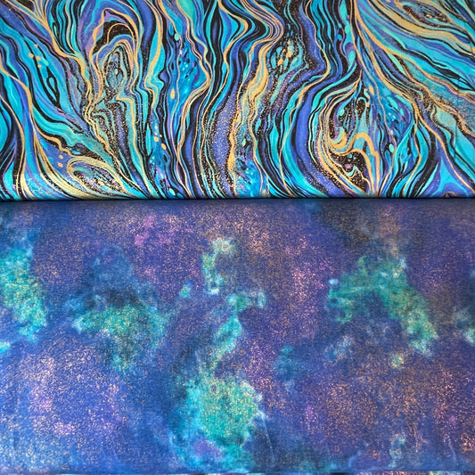 Timeless Treasures Peacock & Island Metallic Blue Sewing Quilting 100% Premium Cotton Fabric