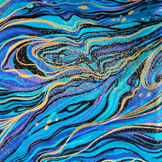 Timeless Treasures Peacock & Island Metallic Blue Sewing Quilting 100% Premium Cotton Fabric