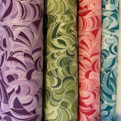 Littondale Metallic Silver on Purple, Green, Red, Turquoise Quilting 100% Premium Cotton Fabric