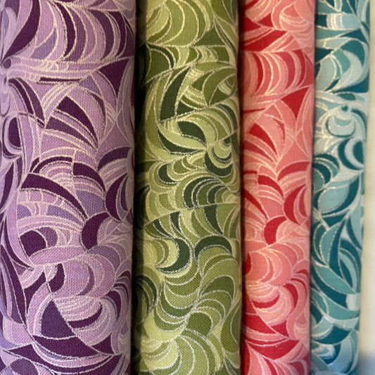 Littondale Metallic Silver on Purple, Green, Red, Turquoise Quilting 100% Premium Cotton Fabric