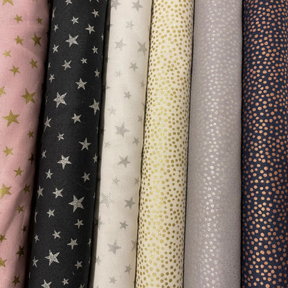 Lewis & Irene Metallic Stars & Dots Quilting 6 Designs 100% Premium Cotton Fabric