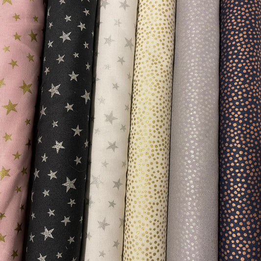 Lewis & Irene Metallic Stars & Dots Quilting 6 Designs 100% Premium Cotton Fabric