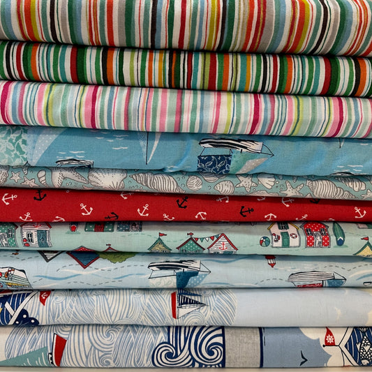 Makower Sail Away Seaside Quilting 8 Designs and 3 Panels 100% Premium Cotton Fabric