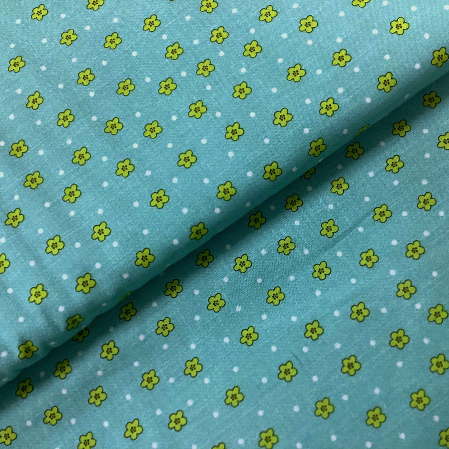 Studio E Happy Camper Range Turquoise with Lime Green Flowers 100% Premium Cotton Fabric 1846