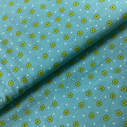 Studio E Happy Camper Range Turquoise with Lime Green Flowers 100% Premium Cotton Fabric 1846