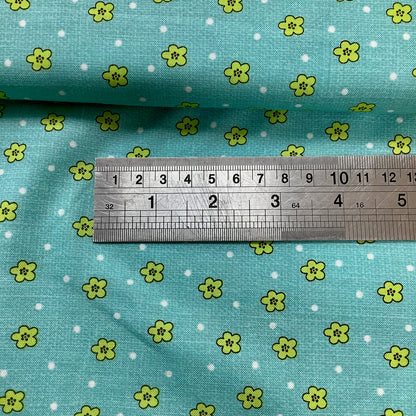 Studio E Happy Camper Range Turquoise with Lime Green Flowers 100% Premium Cotton Fabric 1846