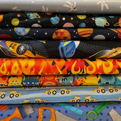 Novelty Space Planets Cars Diggers DIY Tools 100% Premium Cotton Fabric