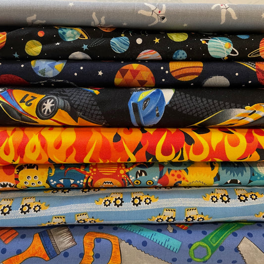 Novelty Space Planets Cars Diggers DIY Tools 100% Premium Cotton Fabric
