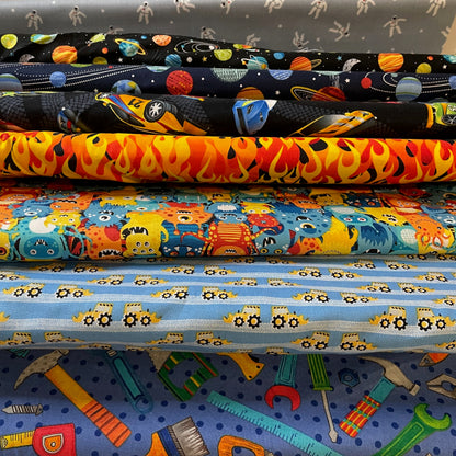 Novelty Space Planets Cars Diggers DIY Tools 100% Premium Cotton Fabric