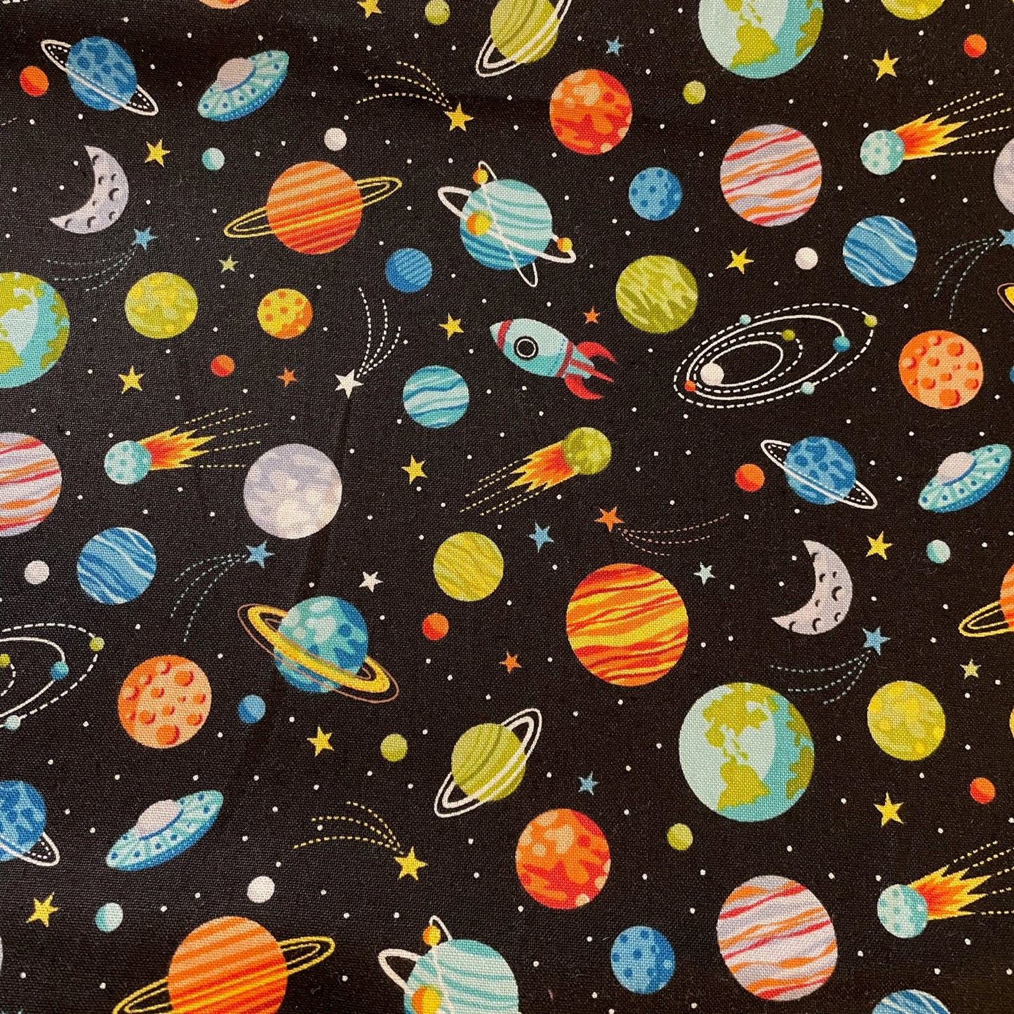 Novelty Space Planets Cars Diggers DIY Tools 100% Premium Cotton Fabric