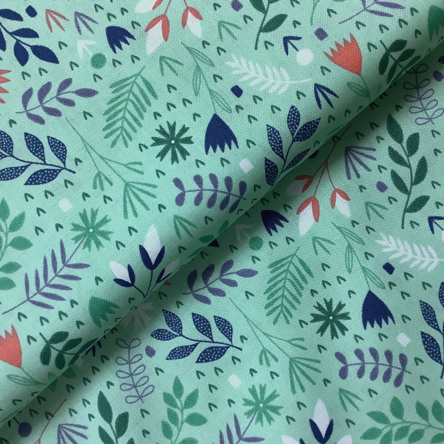 Andover Green with Leaves and Flowers 100% Premium Cotton Fabric 8376